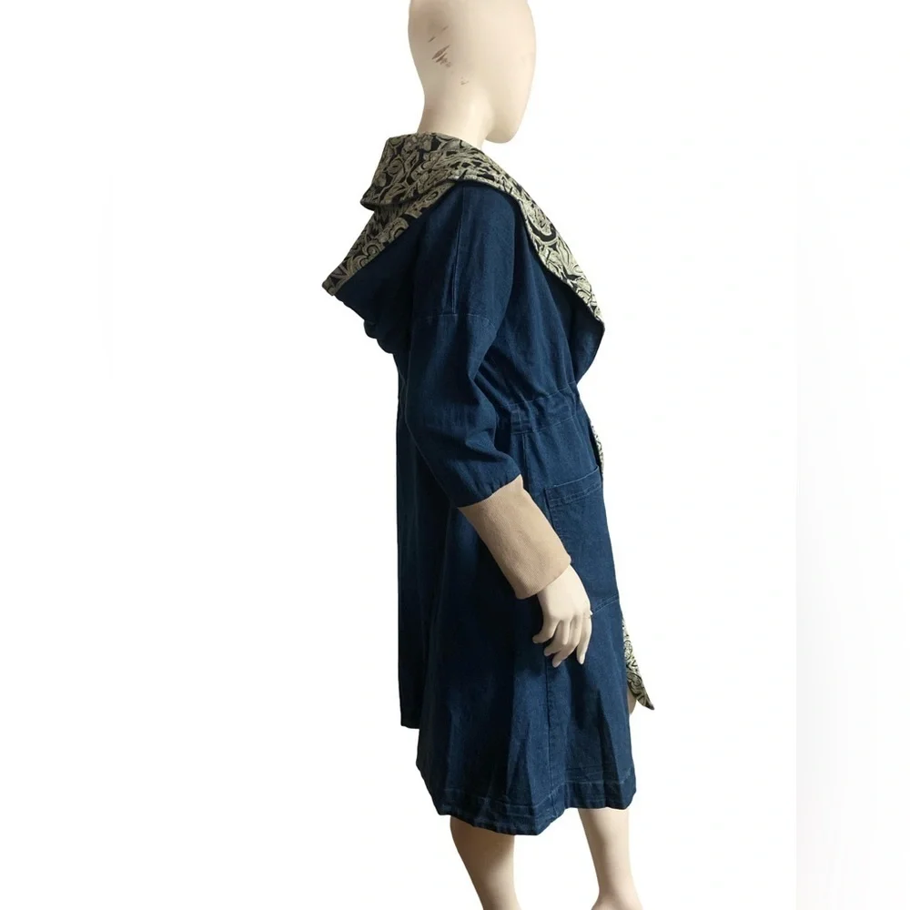 Reborn Denim Hooded Coat  with Patterned Lining